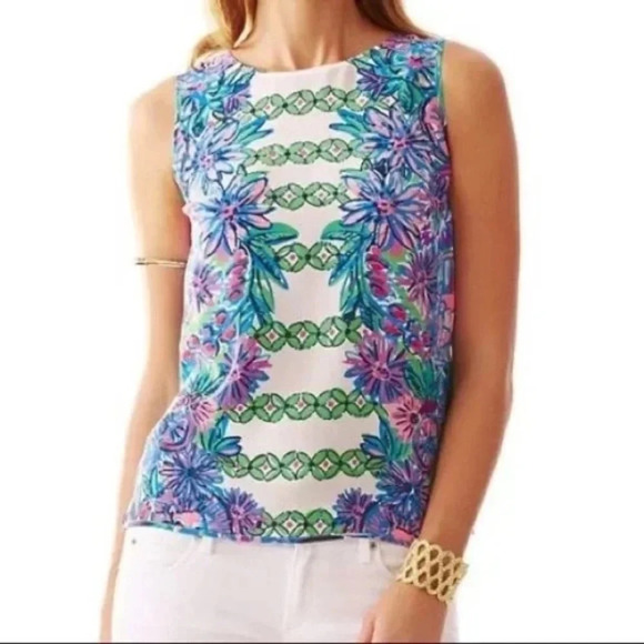 Lilly Pulitzer Tops - Lilly Pulitzer Crossed Lions Engineered Iona Floral Sleeveless top 33648